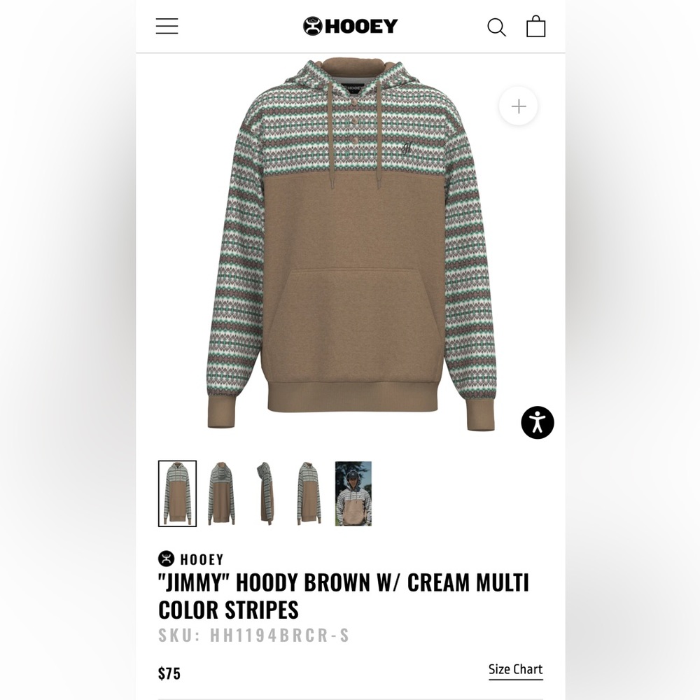 Brand new HOOEY "JIMMY" HOODY BROWN W/ CREAM MULTI COLOR STRIPES